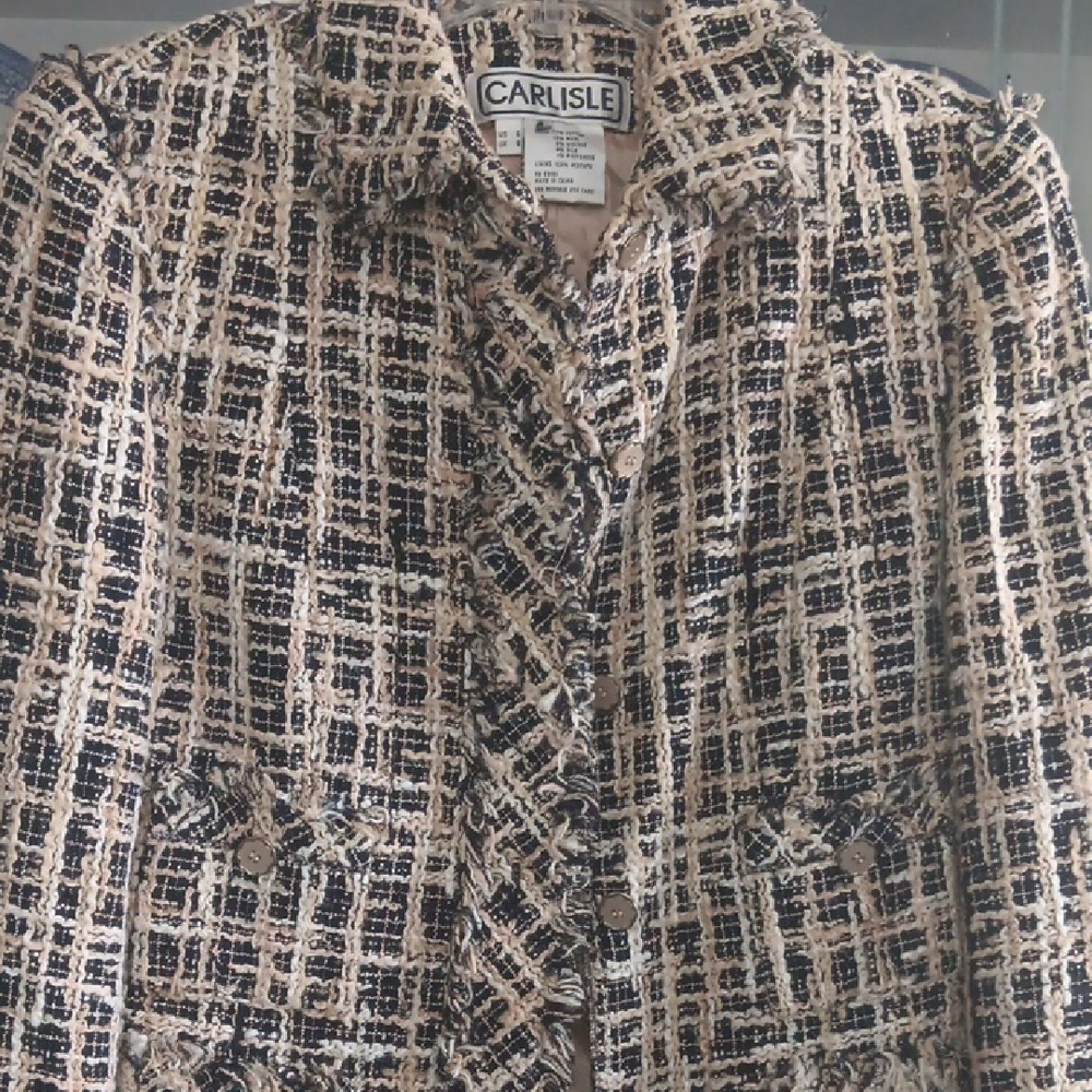 Carlisle Women's Black and Cream Plaid Blazer